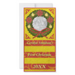 Baby First Christmas Wreath Gold Red Picture Card