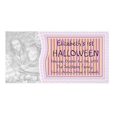 Baby First Halloween Orange Purple Custom Customized Photo Card by OrangeBirdDesigns