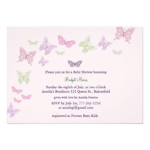 Baby Flutters Shower Invitation pink