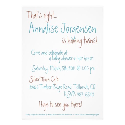 Baby Footprint Snowmen TWINS baby shower Personalized Invite