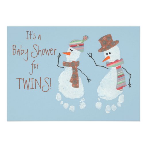 Baby Footprint Snowmen TWINS baby shower Personalized Invite