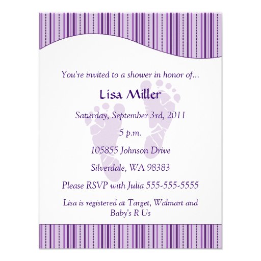 Baby Footprints Baby Shower - Purple Personalized Announcement
