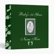 Baby Footprints (Green) (Photo) 3 Ring Binder