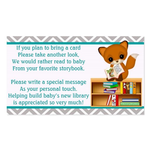 Baby Fox Book Requests Instead of a Card 100pk Business Card Template (front side)