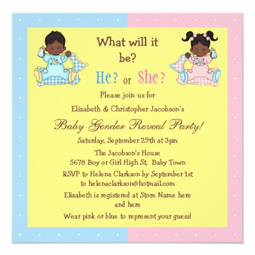 Baby Gender Reveal African American Babies Custom Invite