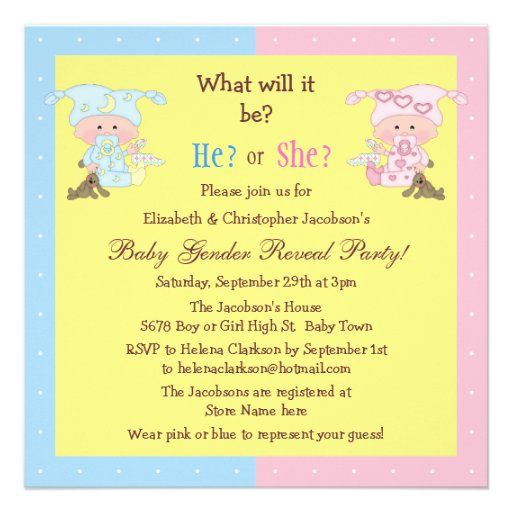 Baby Gender Reveal Cute Babies & Bunnies Announcements (front side)
