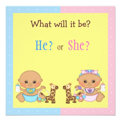 Baby Gender Reveal Cute Cartoon Babies Personalized Invites