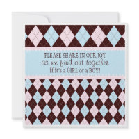 Baby Gender Reveal Party in Pink &amp; Blue Argyle Custom Invite