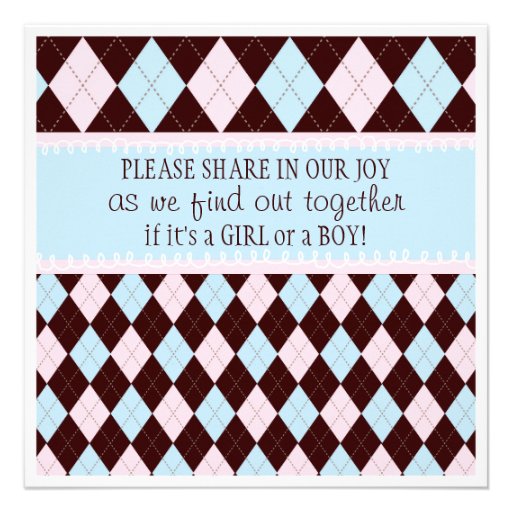 Baby Gender Reveal Party in Pink & Blue Argyle Custom Invite (front side)