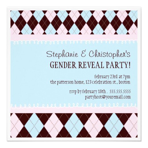 Baby Gender Reveal Party in Pink & Blue Argyle Custom Invite