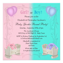 Baby Gender Reveal Pink & Blue Bunnies in Cribs Custom Invite
