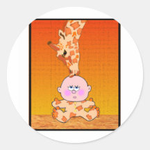 Baby & Giraffe Round Stickers