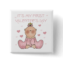 Baby Girl 1st Valentine's Day Button