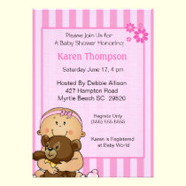 Baby Girl and Bear  Shower  Invitation invitations
