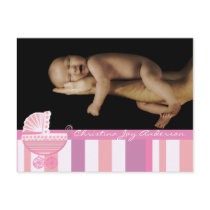 Baby Girl Announcement - Pink Baby Buggy Post Card