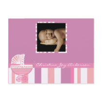 Baby Girl Announcement - Pink Baby Buggy Post Card