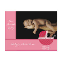 Baby Girl Announcement - Pink Baby Buggy Postcards