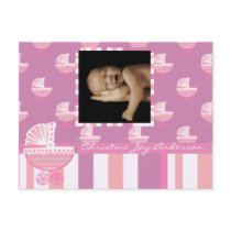 Baby Girl Announcement - Pink Baby Buggy Postcards
