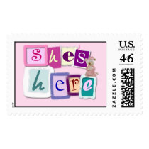 Baby Girl Announcement postage stamps by aslentz Baby Girl Announcement postage stamps