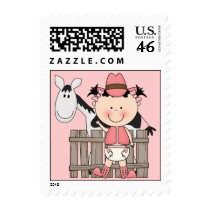 Baby Girl & B/W Cow Pony - Western Shower or Party Postage