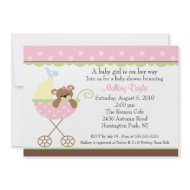 Baby Girl Bear Carriage Baby Shower Invitation invitation