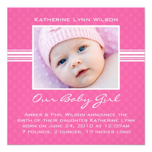 Baby Girl Birth Announcement Card