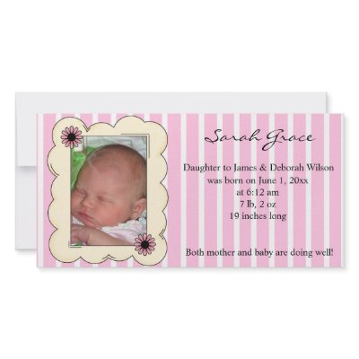 Baby Girl Birth Announcement Customized Photo Card by Lilleaf