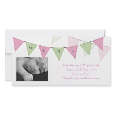 Baby Girl Birth Triangle Flags Banner Photocard Picture Card by Pip_Gerard