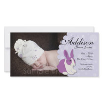 Baby Girl Bunny Birth Announcement Customized Photo Card
