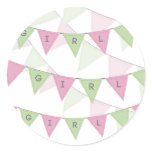 Baby Girl Bunting Banner Cupcake Topper Label Round Stickers