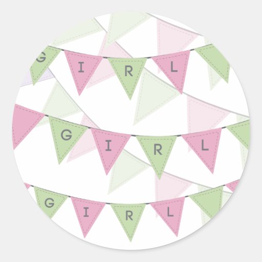 Baby Girl Bunting Banner Cupcake Topper Label Round Stickers