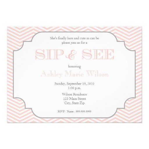 Baby Girl Chevron Sip and See Invitation