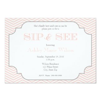 Baby Girl Chevron Sip and See Invitation