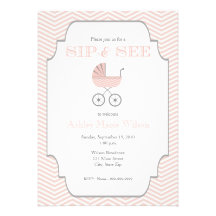 Baby Girl Chevron Sip and See Invitation