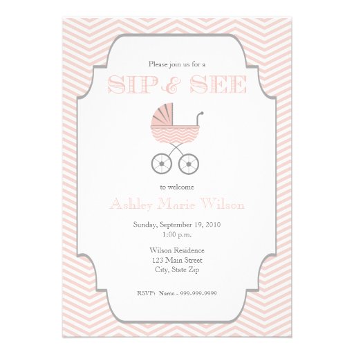 Baby Girl Chevron Sip and See Invitation