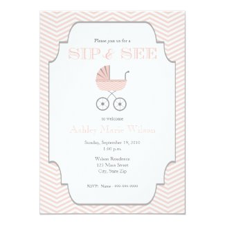 Baby Girl Chevron Sip and See Invitation