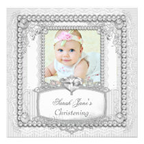 Baby Girl Christening Baptism Pearl Lace invitations