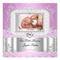 Baby Girl Christening Baptism pink purple invitations
