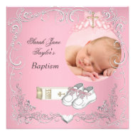 Baby Girl Christening Baptism White Pink Bible Announcement