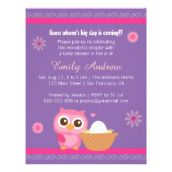 Baby Girl, Cute Owl Baby Shower Personalized Announcements