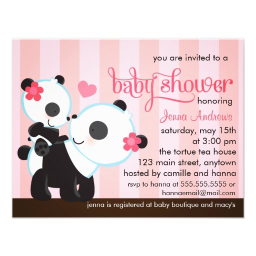 Baby Girl Cute Panda Baby Shower Personalized Announcements