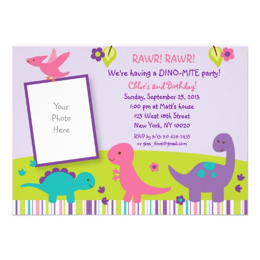 Baby Girl Dinosaur Birthday Invitations