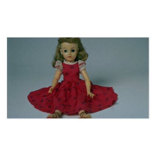 Baby girl doll dressed in red business card templates (back side)