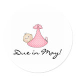 Baby Girl Due in May Round Stickers