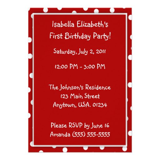 Baby Girl First Birthday Red Polka Dots Photo Custom Announcement