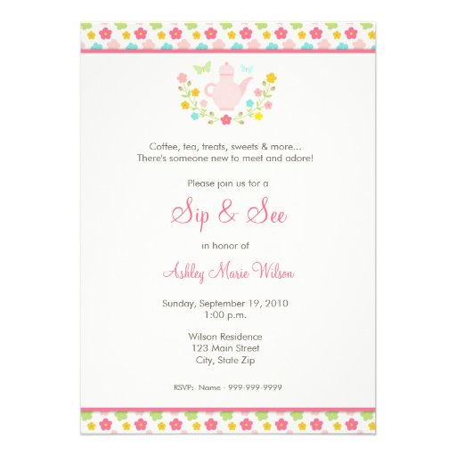 Baby Girl Floral Sip and See Invitation