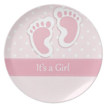 Baby Girl Footprints Adorable Dinner Plate