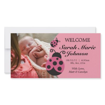 Baby Girl Ladybug Birth Announcement Custom Photo Card by emcreative