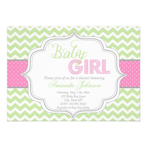 Baby Girl Mod Chic Chevron Baby Shower Invite