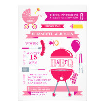Baby Girl - Modern BBQ Shower Invitation